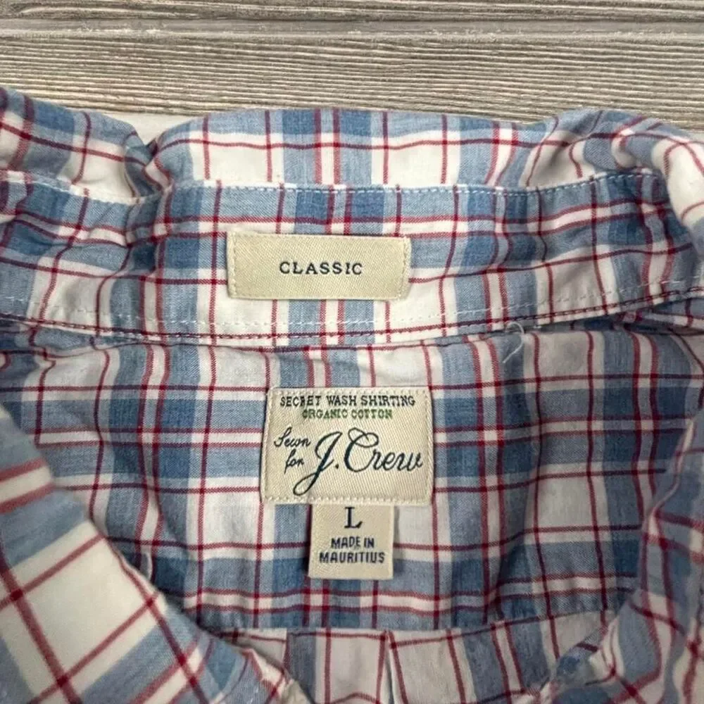 J.Crew Plaid Button Up Shirt Men’s L Blue Cotton Casual Preppy